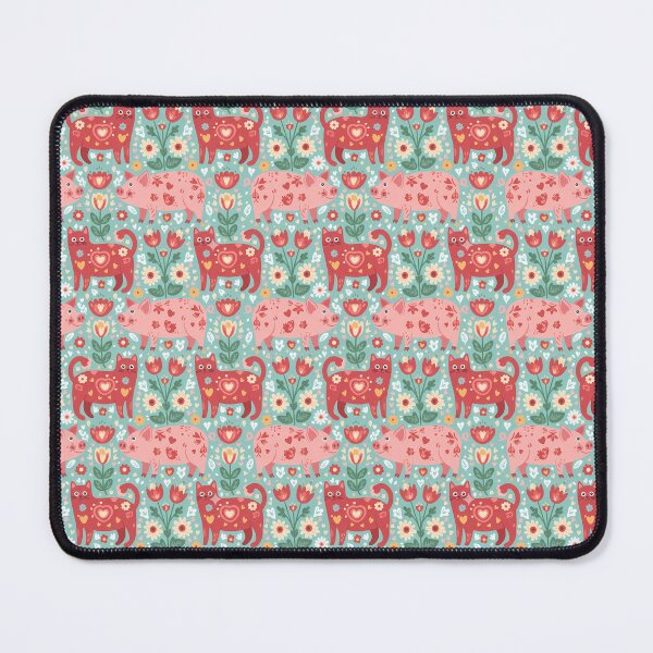 Item preview, Folk Art Cat and Pig – Seamless Scandinavian Pattern by heidiannemorris © designed and sold by FOLK ART FUSION by heidiannemorris.