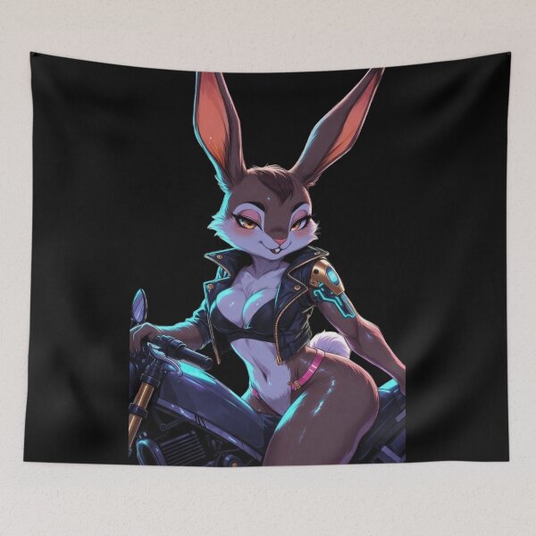 Item preview, Cyber Bunny Motorcycle Rebel - Neon Fox Rabbit Rider designed and sold by AiDigitalSanctum.