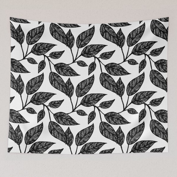 Item preview, Graphic Leaves Repeat Pattern Black & White designed and sold by NaliniLe.