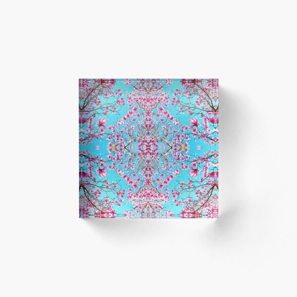 Blue Chinoiserie Magnolia Sky Light 8783 Pattern Acrylic Block