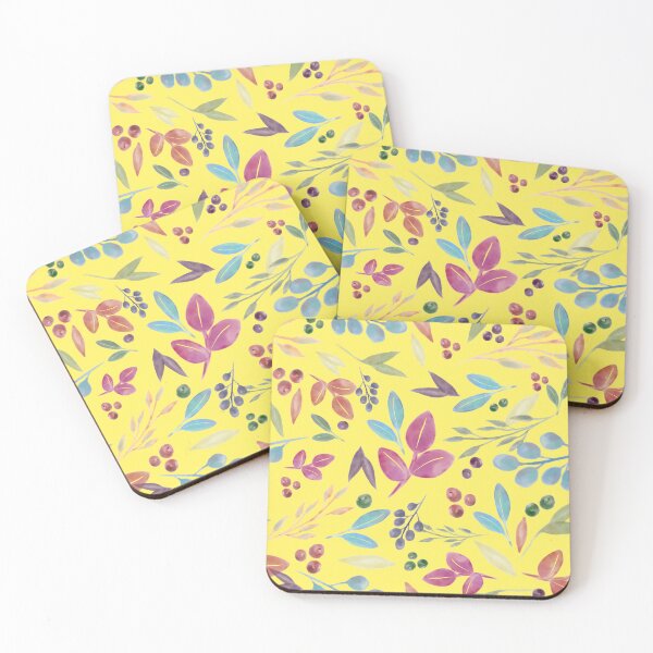 Item preview, Colorful Watercolor Floral Pattern Autumn Leaves Yellow Background designed and sold by NaliniLe.