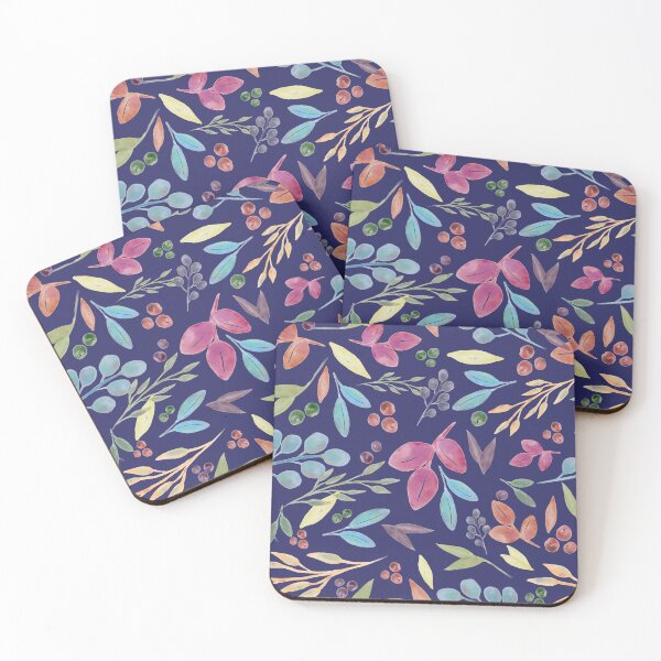 Item preview, Colorful Watercolor Floral Pattern Autumn Leaves Blue Background designed and sold by NaliniLe.