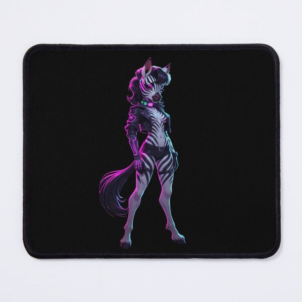 Item preview, Cyber Zebra Anthro Rebel - Neon Punk Zebra Girl designed and sold by AiDigitalSanctum.