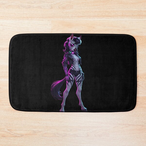 Item preview, Cyber Zebra Anthro Rebel - Neon Punk Zebra Girl designed and sold by AiDigitalSanctum.