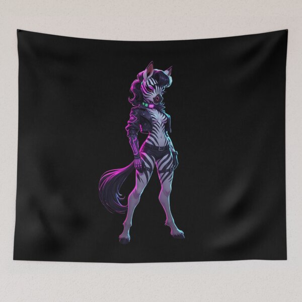 Item preview, Cyber Zebra Anthro Rebel - Neon Punk Zebra Girl designed and sold by AiDigitalSanctum.