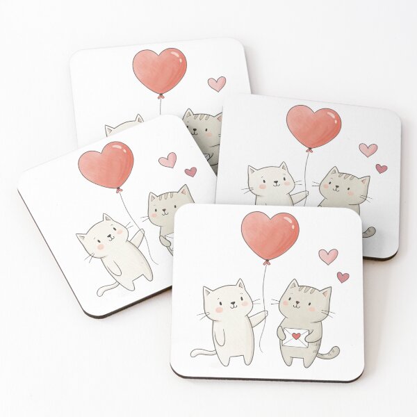 Item preview, Cute Cats with Heart Balloon & Love Letter — Sweet Valentine Illustration designed and sold by VivoStudio.
