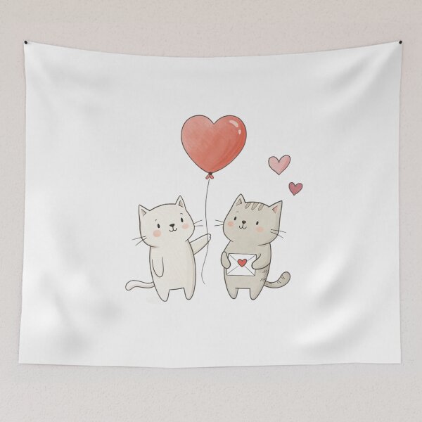 Item preview, Cute Cats with Heart Balloon & Love Letter — Sweet Valentine Illustration designed and sold by VivoStudio.