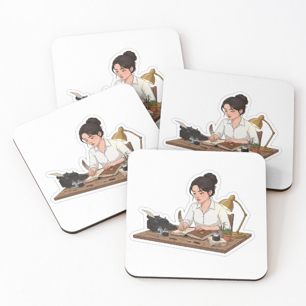 Item preview, Cozy Vintage Writer Sticker – Creative Woman Writing with Ink and Typewriter designed and sold by C3J7.