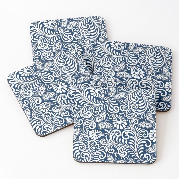 Item preview, Blue & White Butterfly Luxury Floral Pattern designed and sold by Ash Designs.