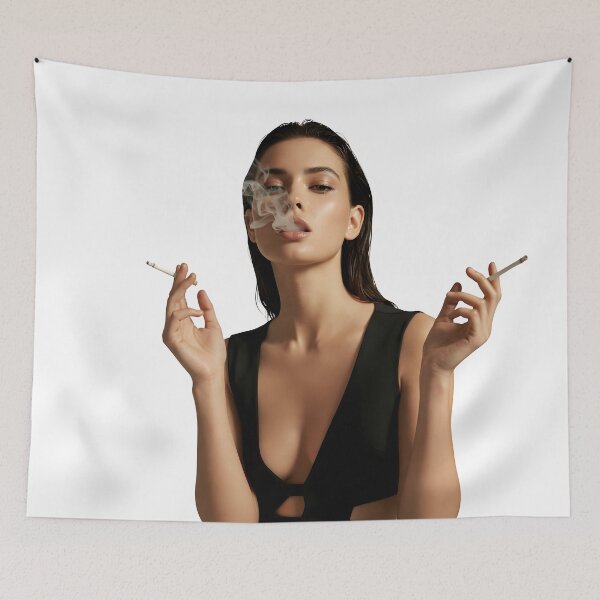 Item preview, Chic Femme Fatale Smoking In Black Dress Aesthetic. designed and sold by Spark2Seduction.