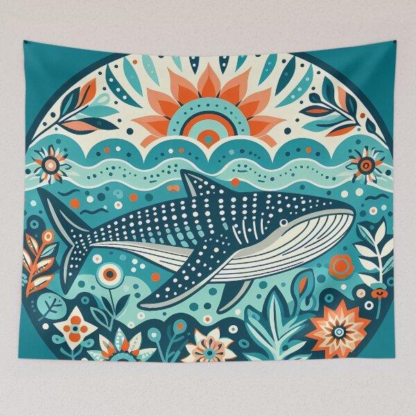 Artikelvorschau, Walhai mit Meeresflora – Hoffnung für die Tierwelt – Skandinavische Volkskunst von heidiannemorris © entworfen und verkauft von FOLK ART FUSION by heidiannemorris.