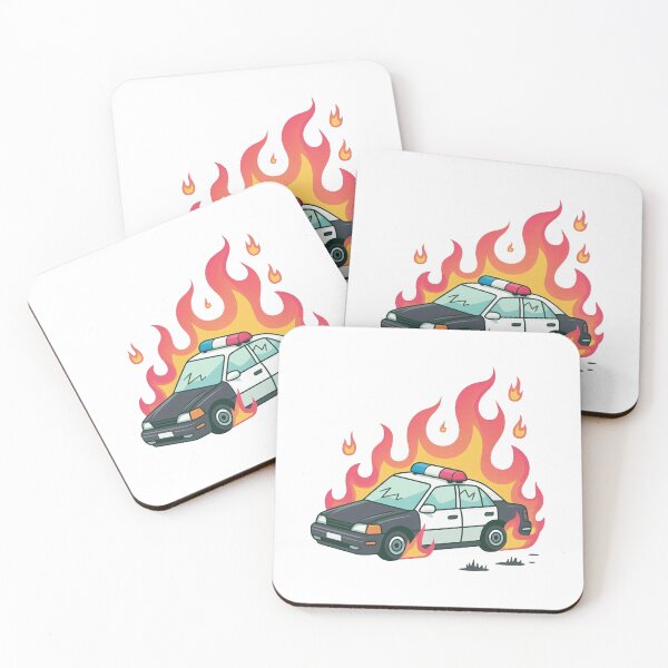 Item preview, Burning Police Car Chaos Meme Illustration designed and sold by MonkiFlipp.
