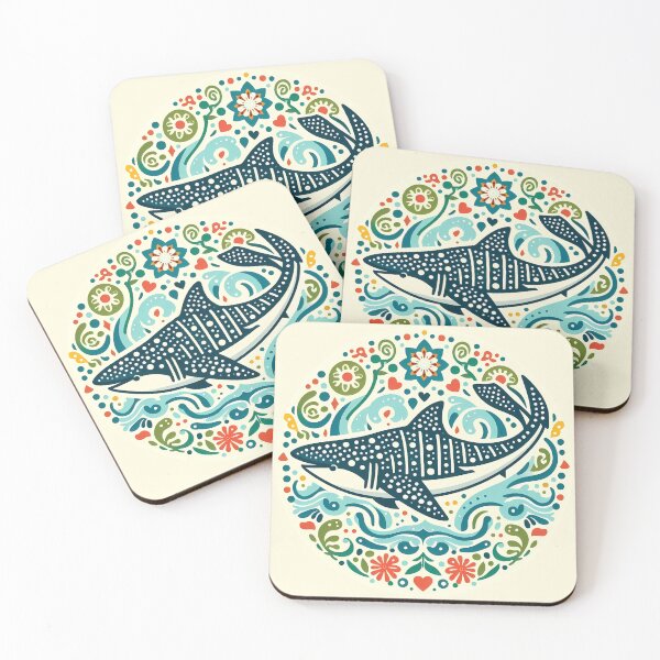 Item preview, Whale Shark with Ocean Flora – Hope for Wildlife Scandinavian Folk Art by heidiannemorris © designed and sold by FOLK ART FUSION by heidiannemorris.