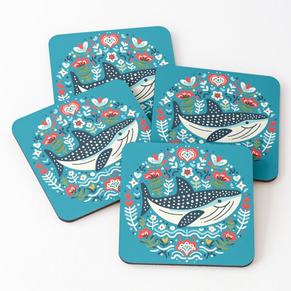 Item preview, Whale Shark with Ocean Flora – Hope for Wildlife Scandinavian Folk Art by heidiannemorris © designed and sold by FOLK ART FUSION by heidiannemorris.