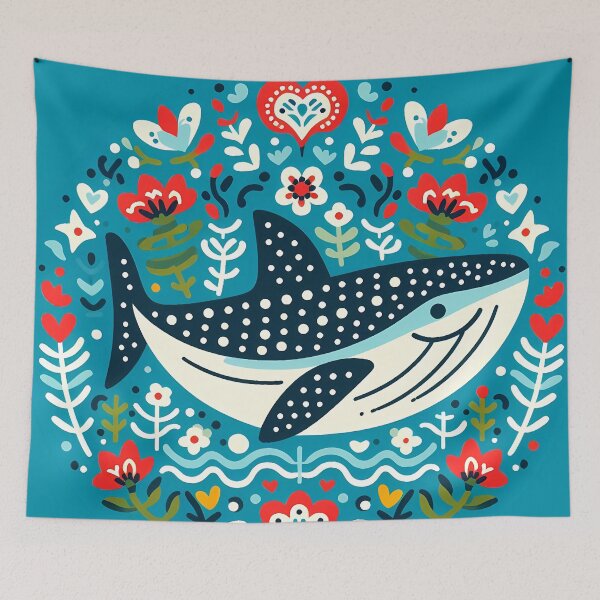 Artikelvorschau, Walhai mit Meeresflora – Hoffnung für die Tierwelt – Skandinavische Volkskunst von heidiannemorris © entworfen und verkauft von FOLK ART FUSION by heidiannemorris.