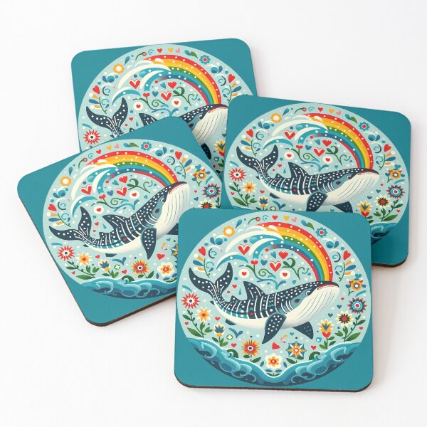 Item preview, Whale Shark with Ocean Flora Rainbow – Hope for Wildlife Scandinavian Folk Art by heidiannemorris © designed and sold by FOLK ART FUSION by heidiannemorris.