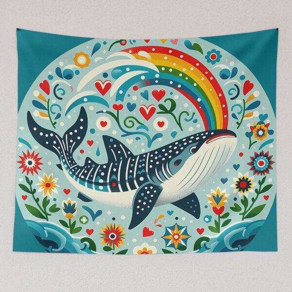 Item preview, Whale Shark with Ocean Flora Rainbow – Hope for Wildlife Scandinavian Folk Art by heidiannemorris © designed and sold by FOLK ART FUSION by heidiannemorris.