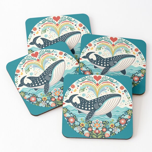 Item preview, Whale Shark with Ocean Flora Love Heart – Hope for Wildlife Scandinavian Folk Art by heidiannemorris © designed and sold by FOLK ART FUSION by heidiannemorris.