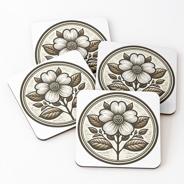 Item preview, Dogwood Flower Emblem – Vintage Botanical Badge Design designed and sold by KivaroArt.