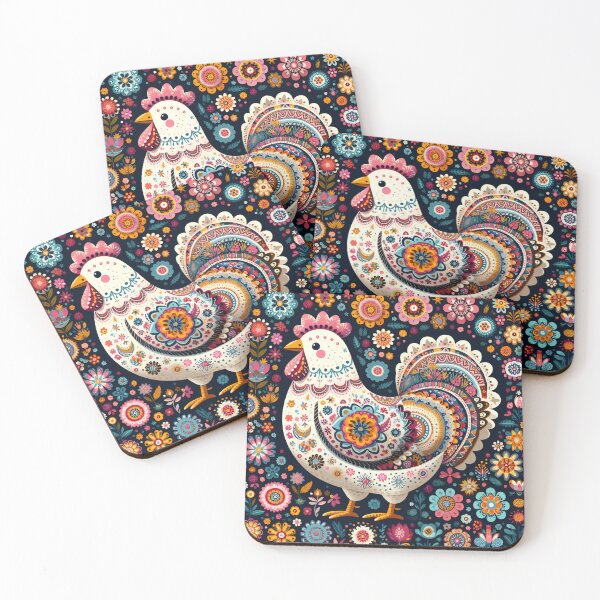 Item preview, Scandinavian Folk Art - bright Rooster chicken by heidiannemorris designed and sold by FOLK ART FUSION by heidiannemorris.