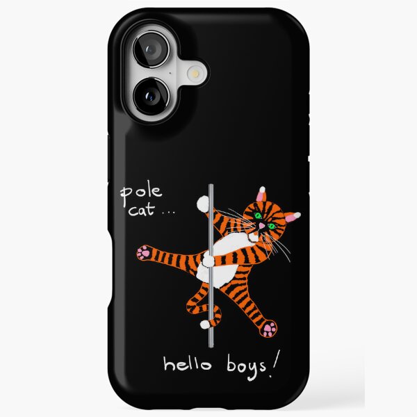 Pole Cat “Hello Boys” – Cheeky Pole Dance Cartoon Cat Illustration iPhone Tough Case