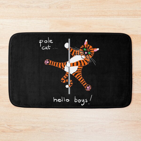 Item preview, Pole Cat “Hello Boys” – Cheeky Pole Dance Cartoon Cat Illustration designed and sold by Tale Teller Club.