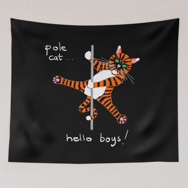 Item preview, Pole Cat “Hello Boys” – Cheeky Pole Dance Cartoon Cat Illustration designed and sold by Tale Teller Club.