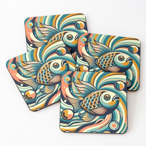 Item preview, Retro Koi Fish in Swirling Waves designed and sold by InkSmithery.