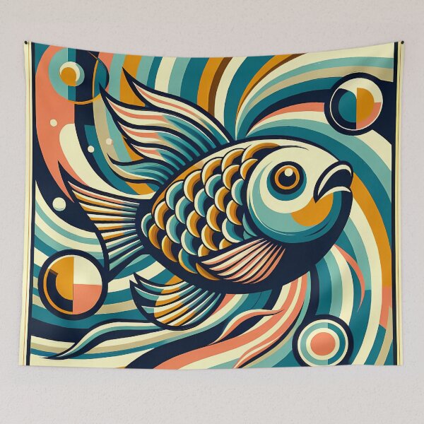 Item preview, Retro Koi Fish in Swirling Waves designed and sold by InkSmithery.