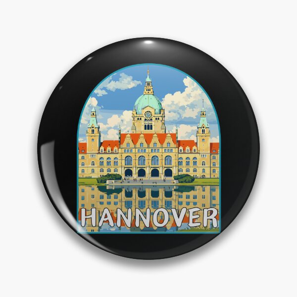 Item preview, Hannover in Lower Saxony, Germany Retro Art Travel Landscape Badge designed and sold by MaateoDesign.