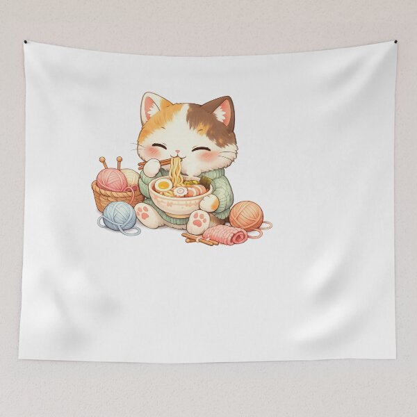 Item preview, Eating noodles cat Kawaii Cute Style designed and sold by Iail Ioa.