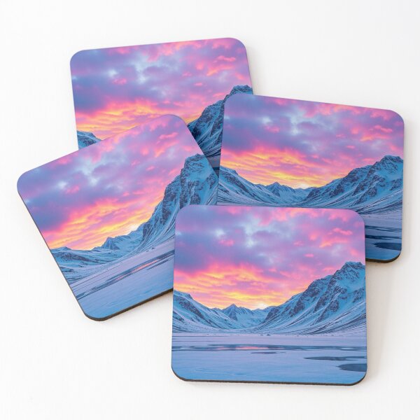 Item preview, Vibrant Pink Sunset Over Snowy Mountain Lake designed and sold by Jade Ado.