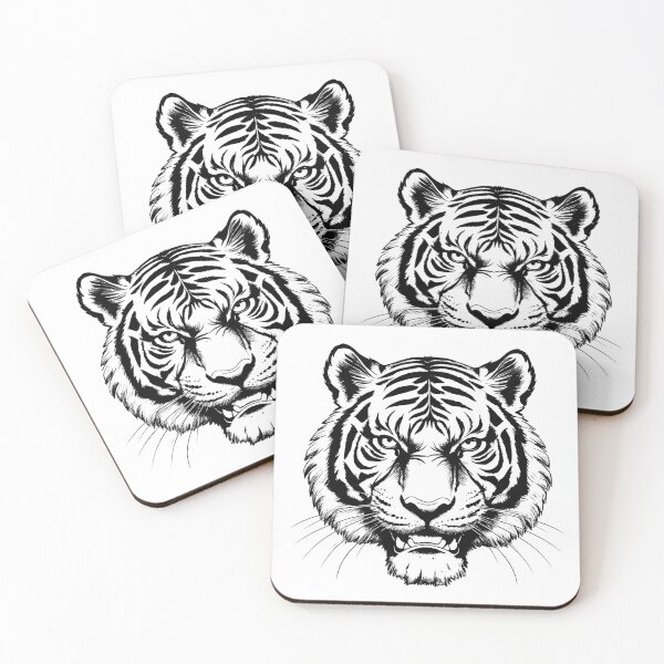 Item preview, Monochrome Tiger Line Art – Dark Wildlife Illustration designed and sold by PAPIRO SIGLO XXI.