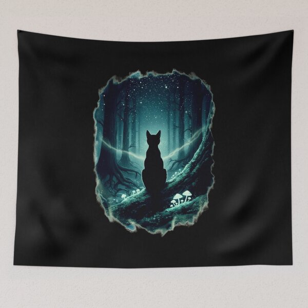 Item preview, Dark Romance Lover Black Cat Witch Forest Stars Mushrooms Gothic, Fantasy Art designed and sold by DarkRomanceMom.