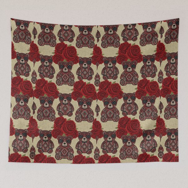 Item preview, Bohemian Teddy Bear with and Red Roses Aesthetic Pattern designed and sold by designwiss.