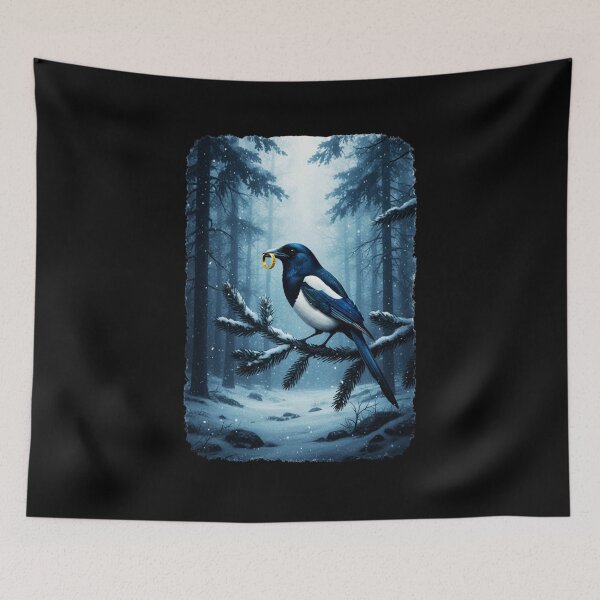 Item preview, Dark Romance Lover Magpie Fairy Thief Golden Ring Snowy Woods Gothic, Fairy Art designed and sold by DarkRomanceMom.