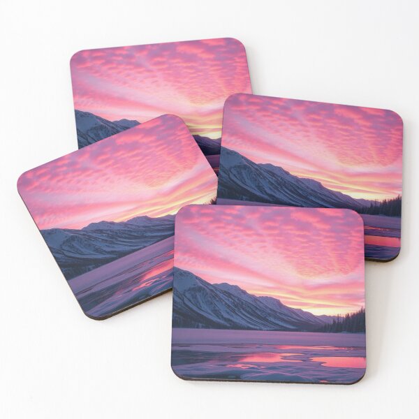 Item preview, Vibrant Pink Sunset Over Frozen Alpine Lake designed and sold by Jade Ado.
