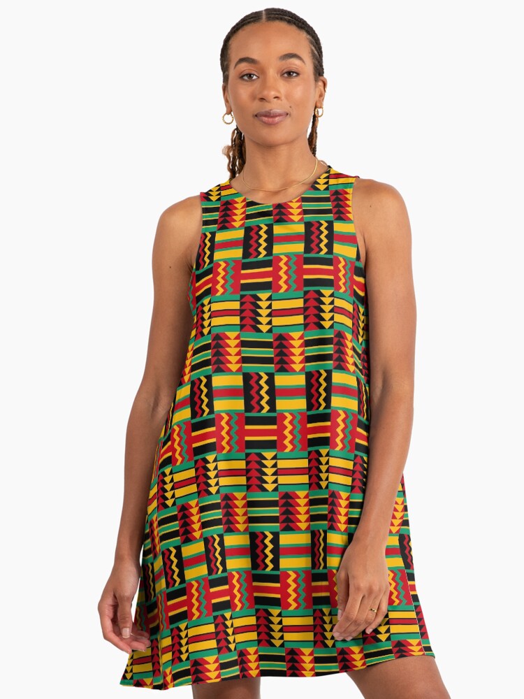 African Red Yellow And Green Dress Smocked Peasant Inspired African Print   House Of Afrika