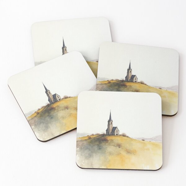 Item preview, Hilltop Church Minimal Landscape Illustration designed and sold by Stripe Wall Studio.