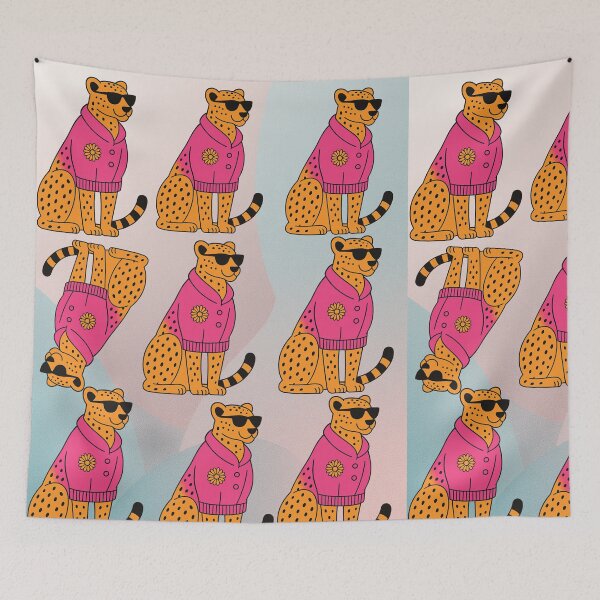 Item preview, Adorable cheetahs in colorful sweaters and glasses - blue version designed and sold by Knock on my door.
