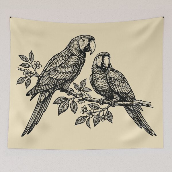 Item preview, Scarlet Macaw Couple Vintage Botanical Parrots  designed and sold by Y-Vibes.