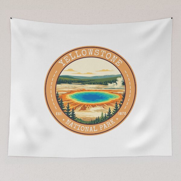 Item preview, Yellowstone National Park, Wyoming, Montana, Idaho (USA) Vintage Travel Art Circle Emblem designed and sold by MaateoDesign.