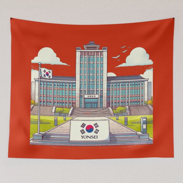 Item preview,  Yonsei University Campus – Front View Label with Korean Flag   designed and sold by PaintMeWorld.