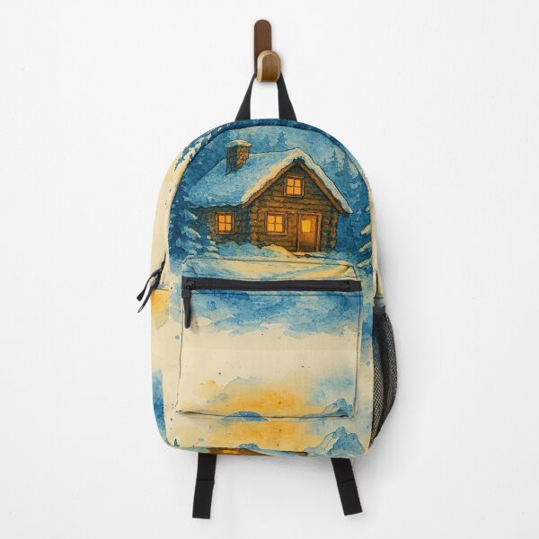 Item preview, Cozy Winter Cabin in the Mountains – Watercolor Illustration designed and sold by myforestfog.