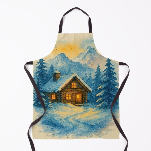 Item preview, Cozy Winter Cabin in the Mountains – Watercolor Illustration designed and sold by myforestfog.