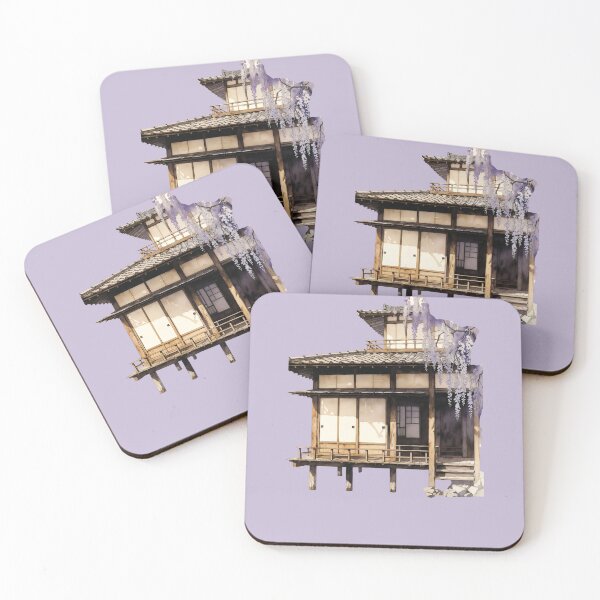 Item preview, Wooden house with traditional japones design in a garden setting during daytime designed and sold by SpaceartLilu.