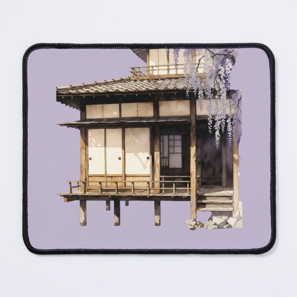 Item preview, Wooden house with traditional japones design in a garden setting during daytime designed and sold by SpaceartLilu.