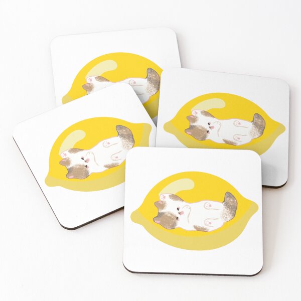 Item preview, Lemon Kitten Yellow Cute Cat Stickers Prints Posters Wall Art Magnet Home Coffee Cup Decoration TShirt Stationary Notebook Magnet Hat Kitchen Work School Office Redbubble Shop designed and sold by Saritas Boutique Shop.