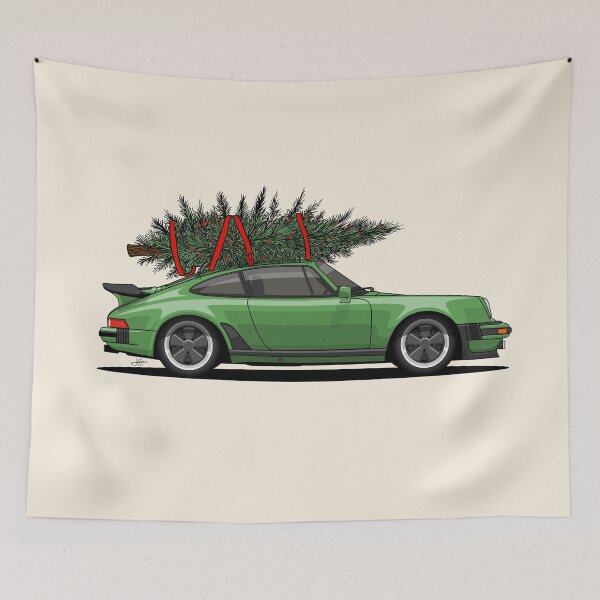Item preview, Happy Christmas Green 911 turbo Illustration designed and sold by blackdogshop.