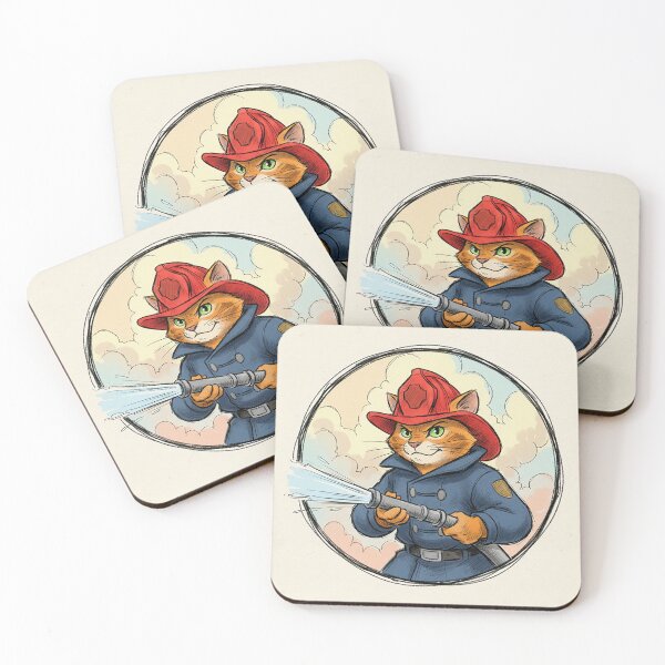 Item preview, The Brave Responder: Retro Sketch Firefighter Cat designed and sold by VisualRotaStudio .